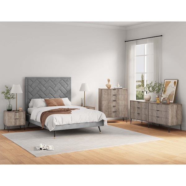 Manhattan Comfort 3-Piece DUMBO 5-Drawer Tall Dresser, 6-Drawer Double Low Dresser and Nightstand 2.0 in Rustic Grey 3-DB07-GY - main